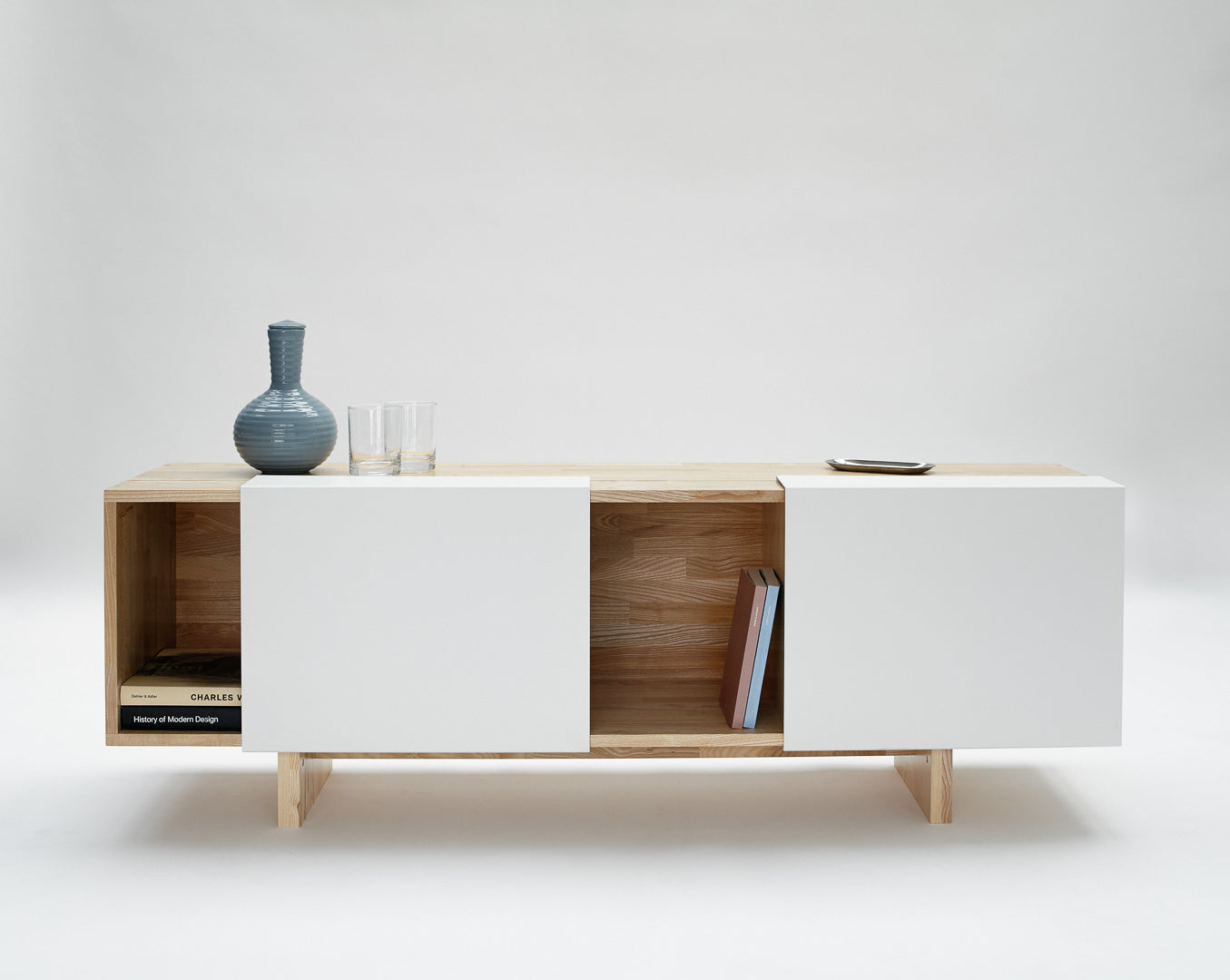 3X Shelf with Base- Ash, White Panels