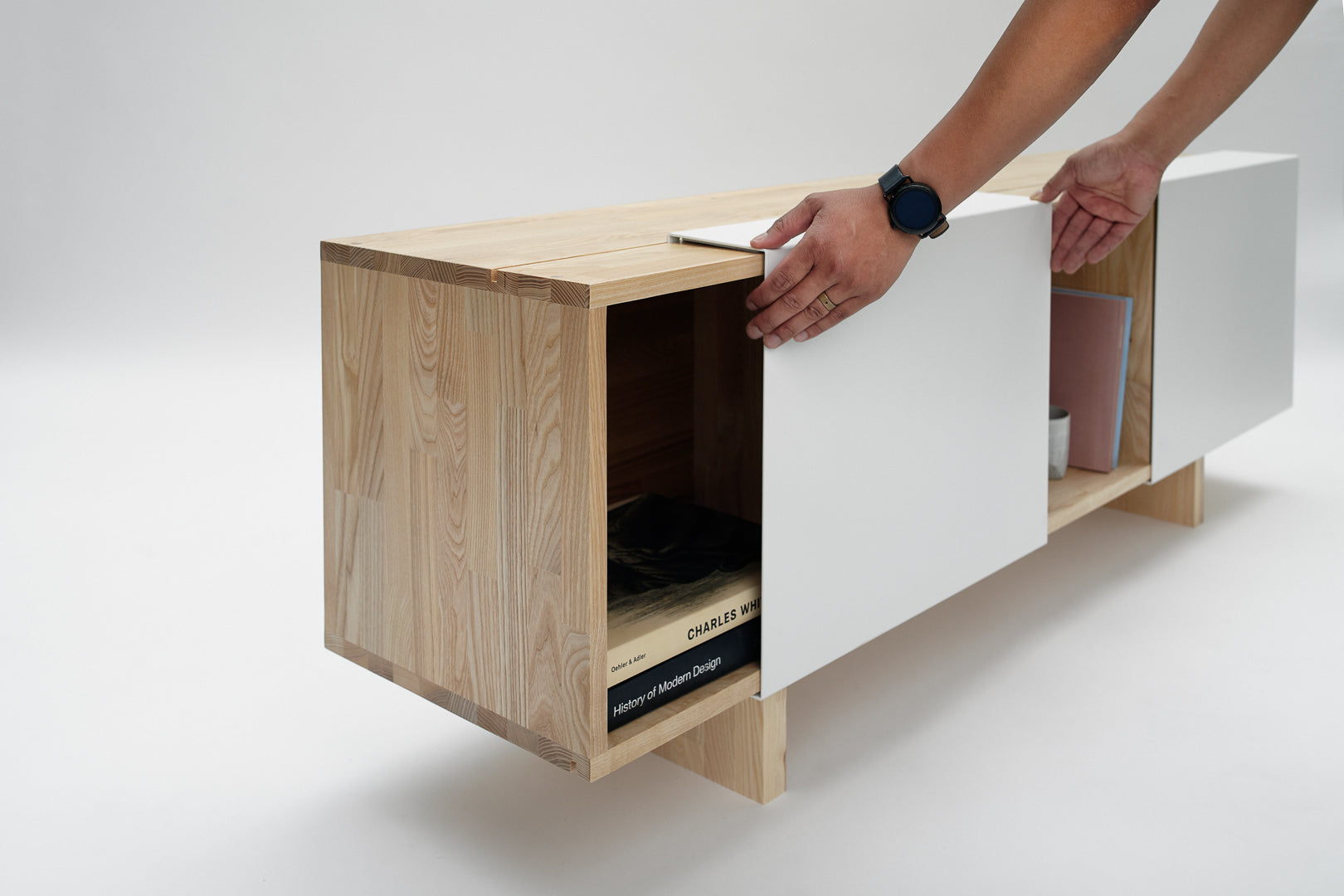 3X Shelf with Base- Ash, White Panels