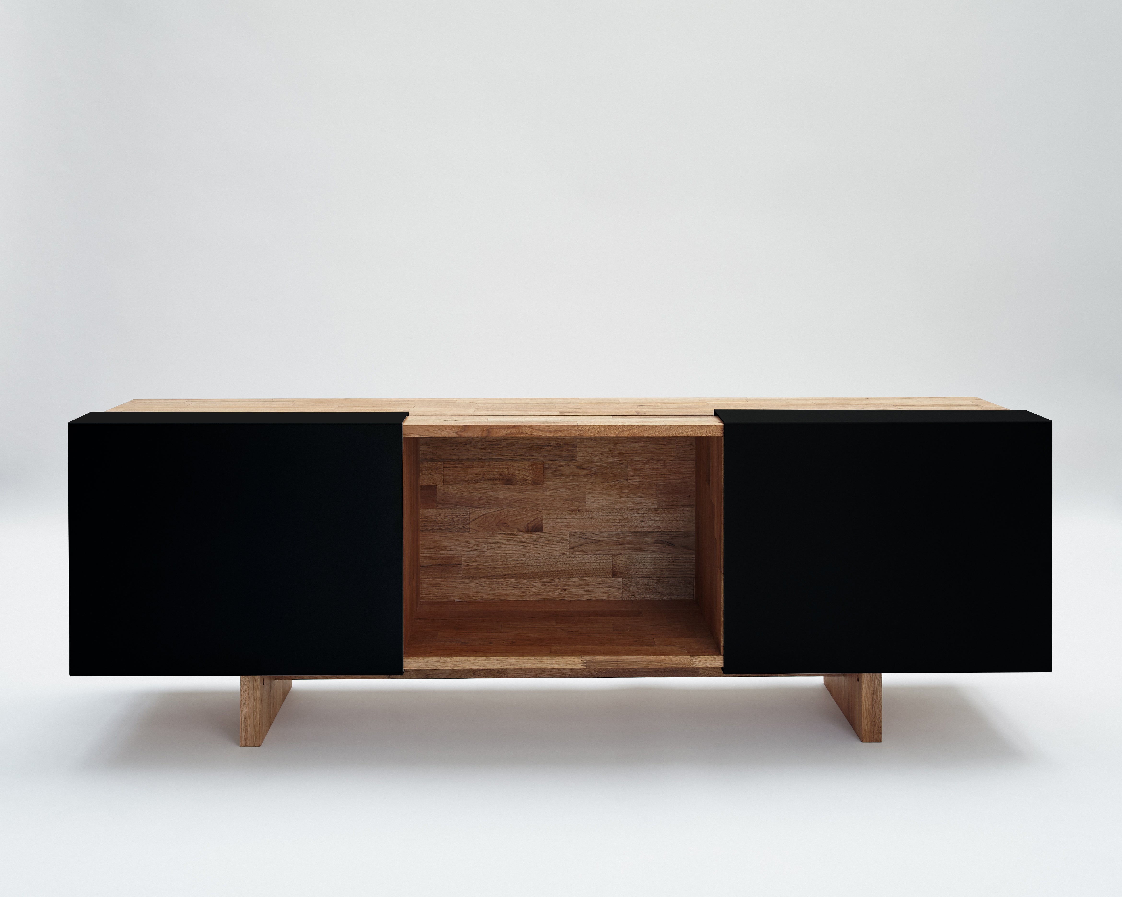 3X Shelf with Base- English Walnut, Matte Black Panels