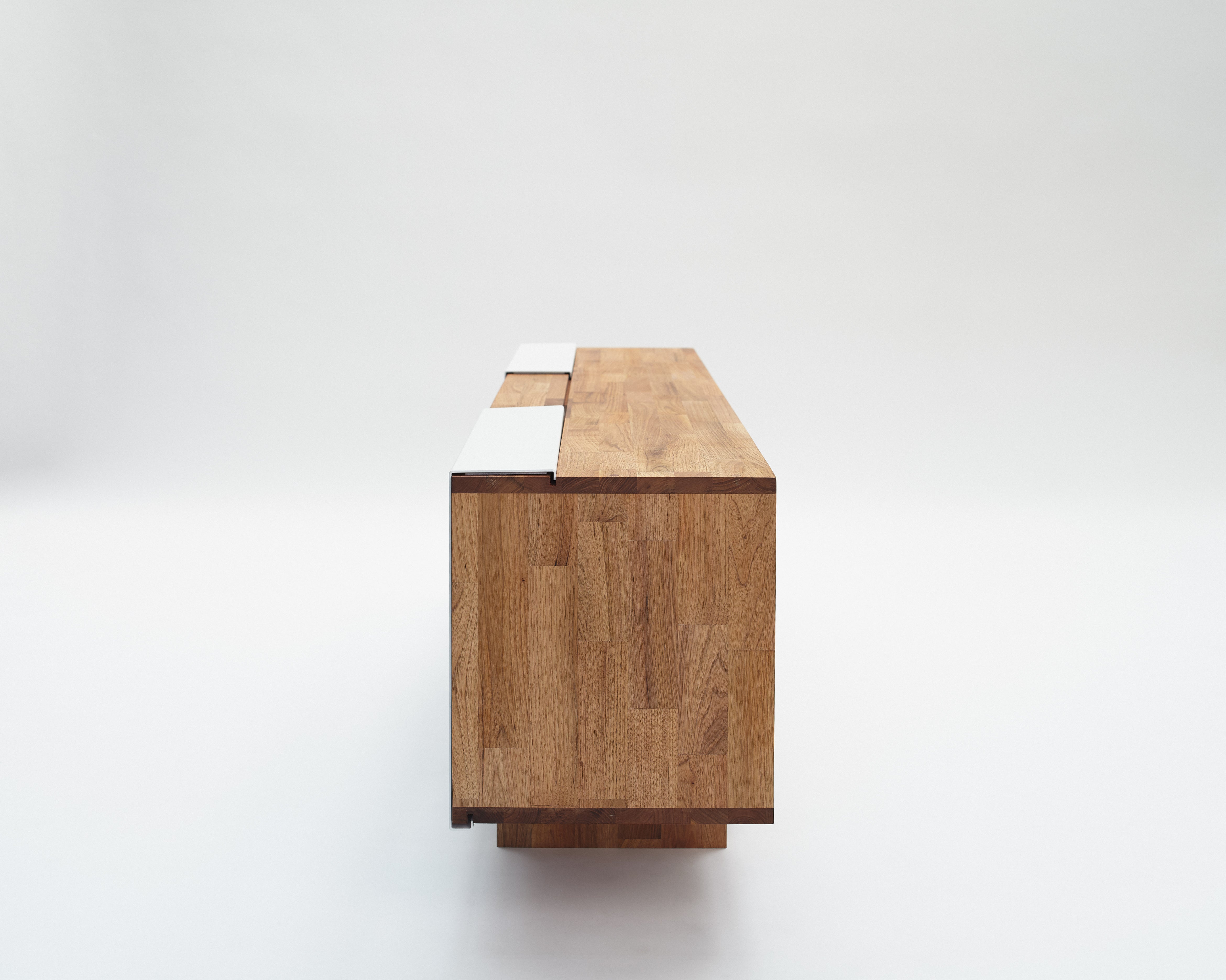 3X Shelf with Base- English Walnut, Gloss White Panels