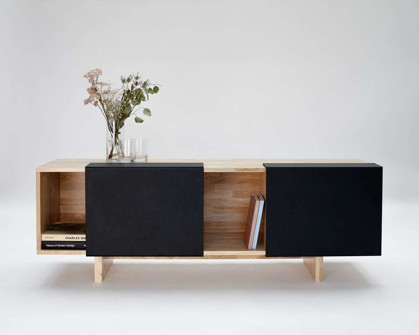 3X Shelf with Base- Ash, Matte Black Panels