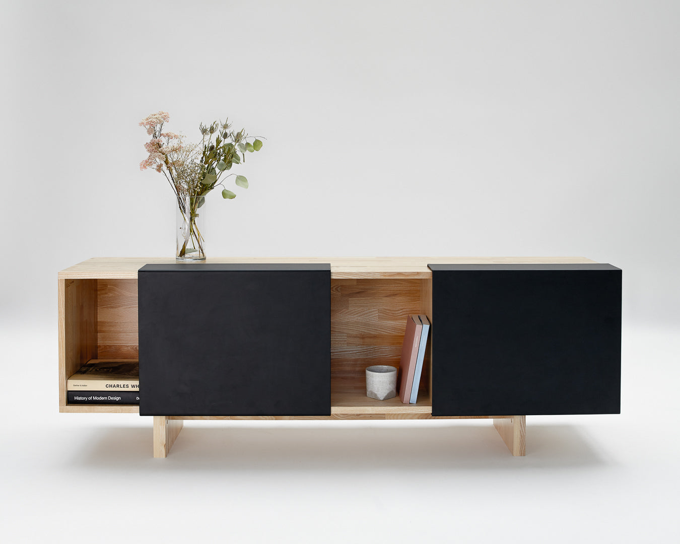 3X Shelf with Base- Ash, Matte Black Panels