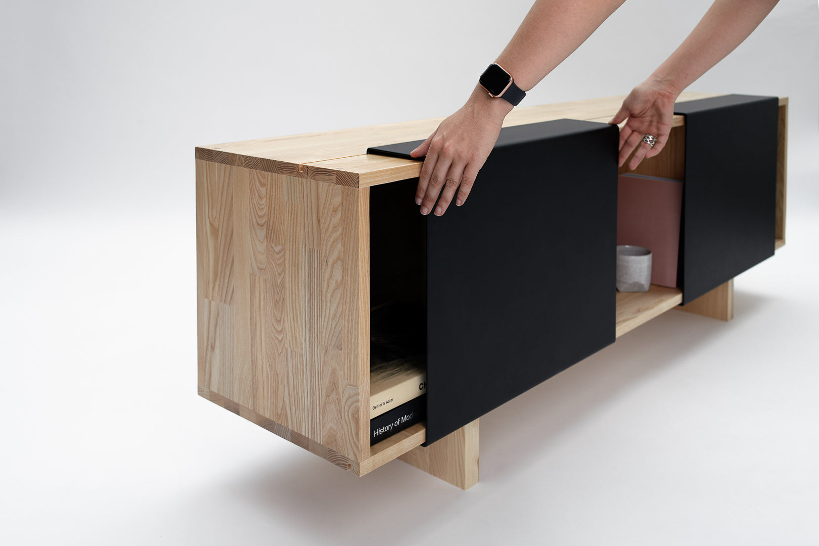 3X Shelf with Base- Ash, Matte Black Panels