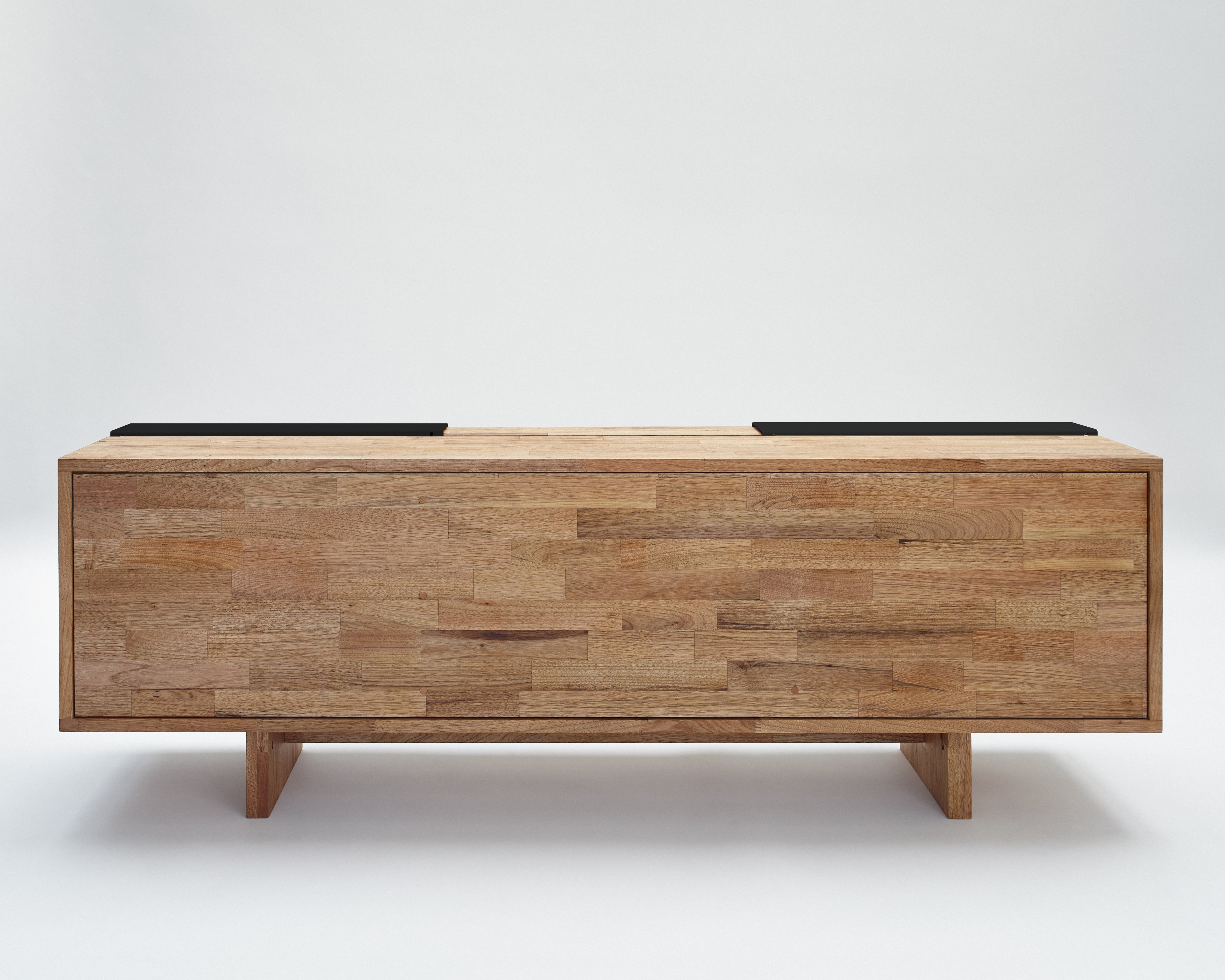 3X Shelf with Base- English Walnut, Matte Black Panels